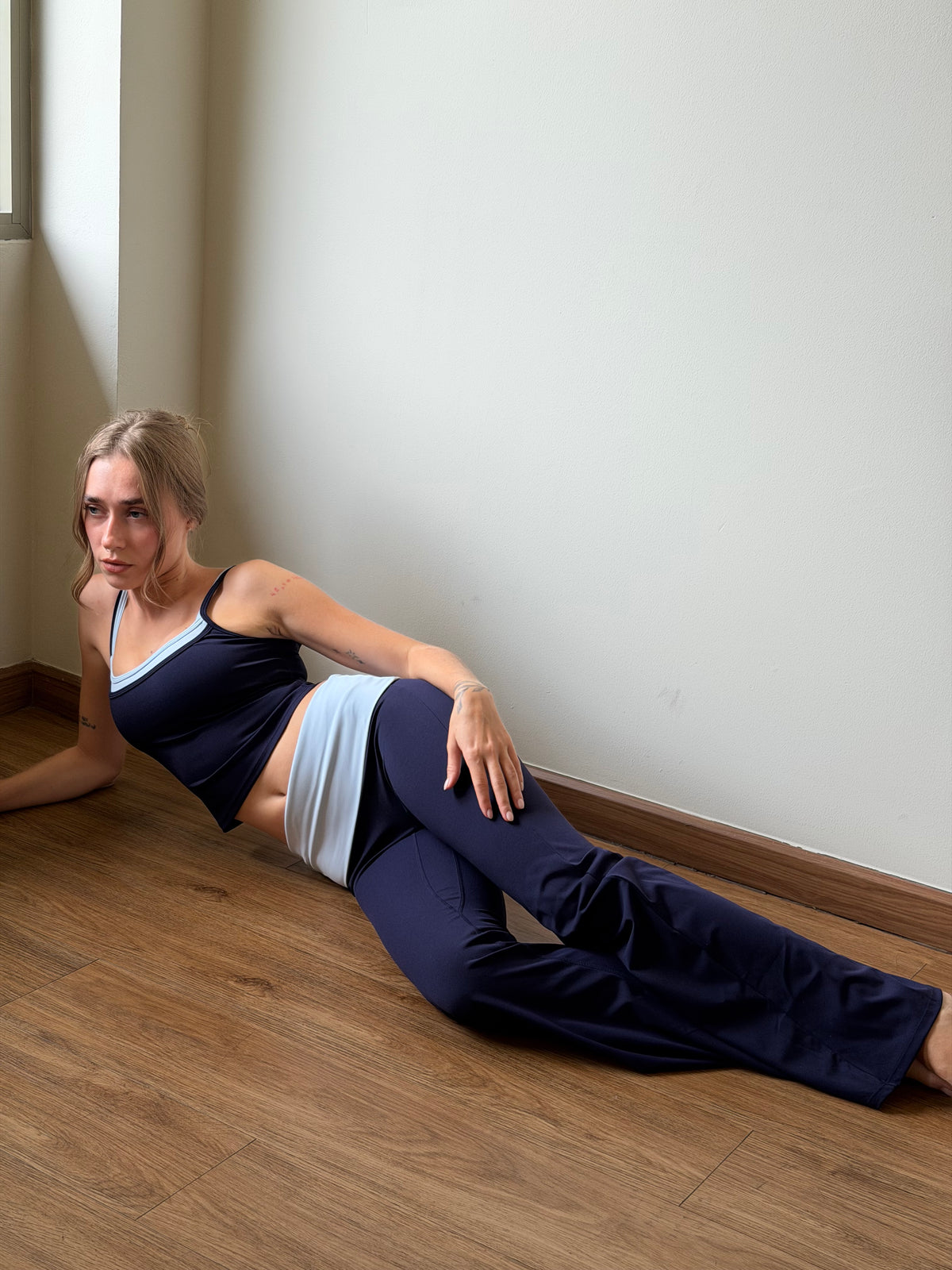 Layer Flare Pants - Navy Blue