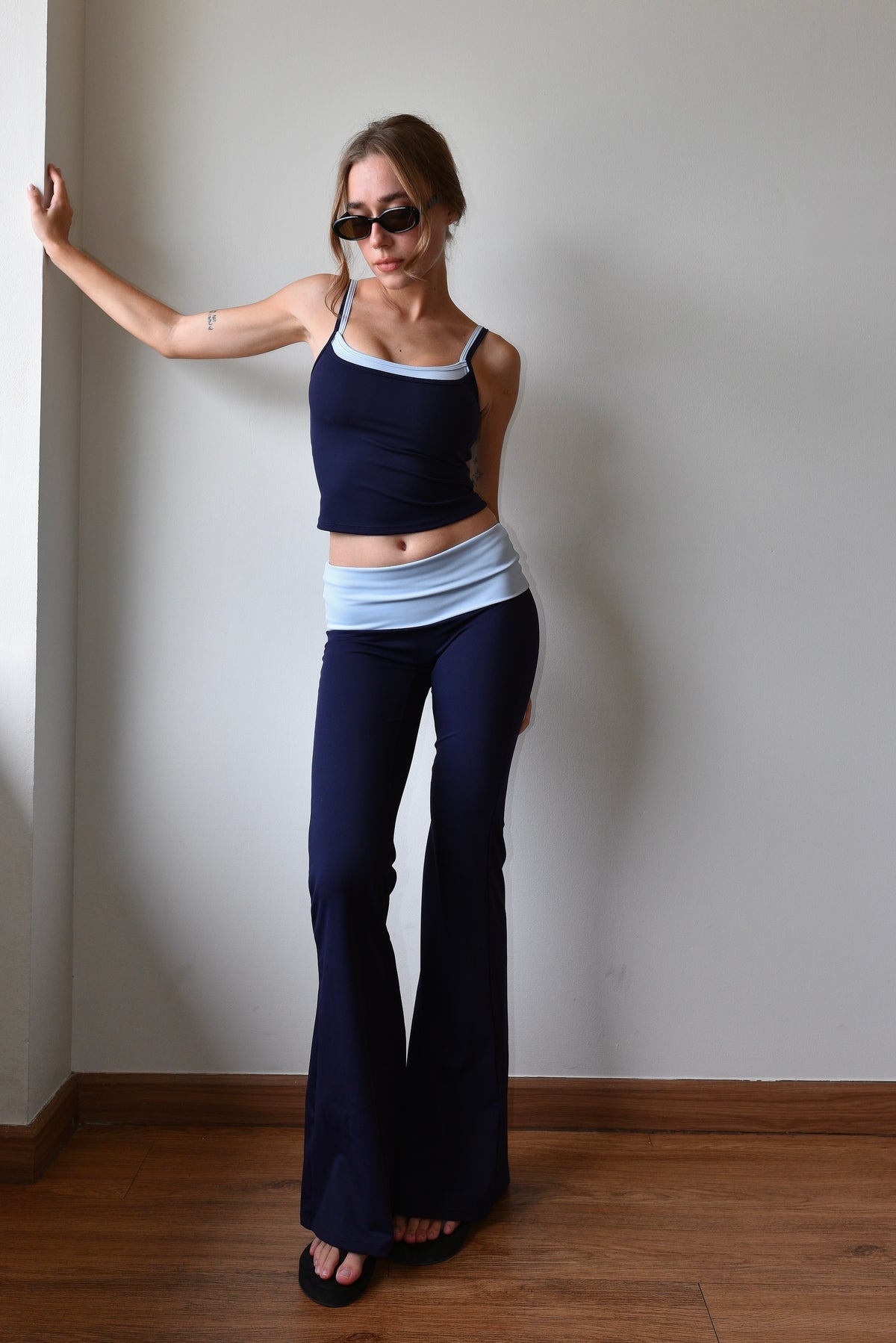 Layer Flare Pants - Navy Blue