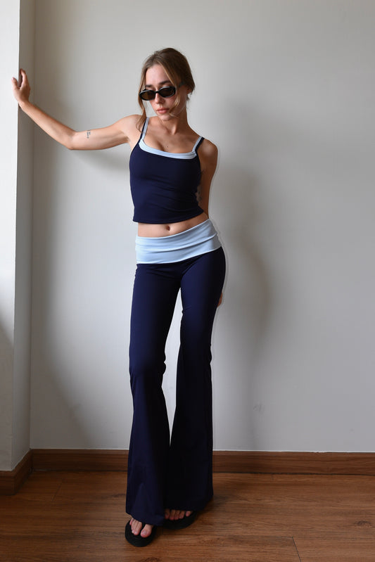 Layer Flare Pants - Navy Blue