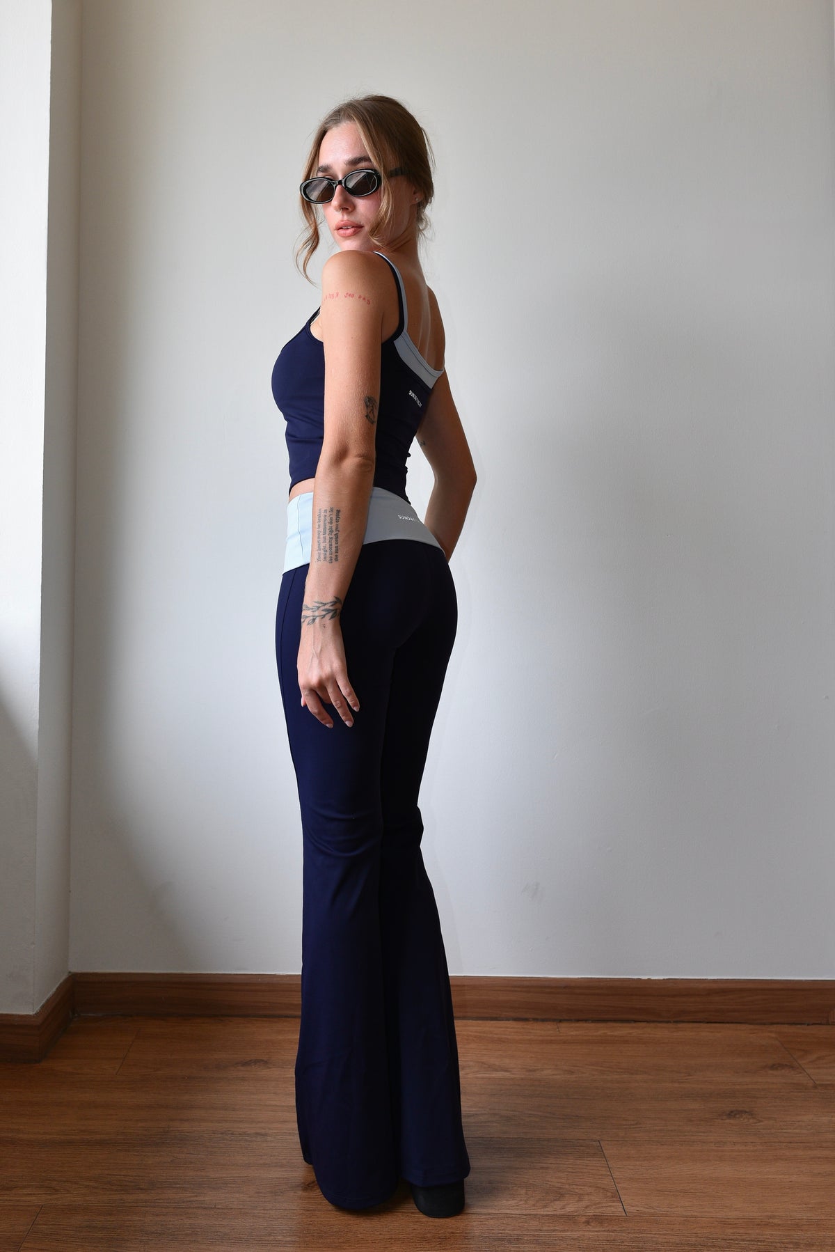 Layer Flare Pants - Navy Blue